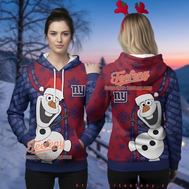 New York Giants Olaf Frozen Santa Hat Ugly Christmas 3D Hoodie