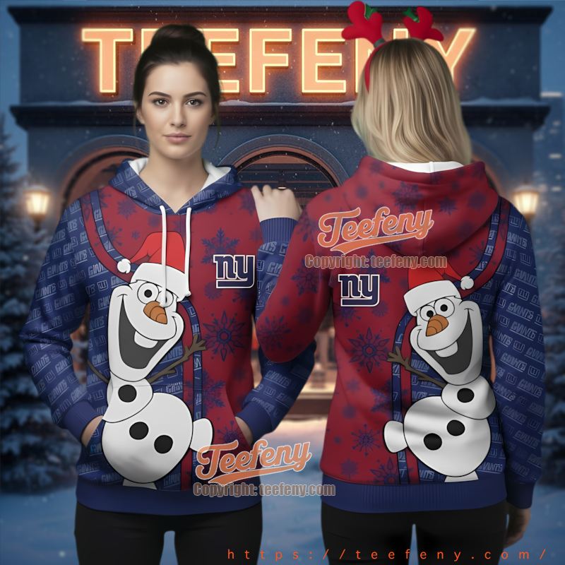 New York Giants Olaf Frozen Santa Hat Ugly Christmas 3D Hoodie New York Giants Olaf Frozen Santa Hat Ugly Christmas 3D Hoodie
