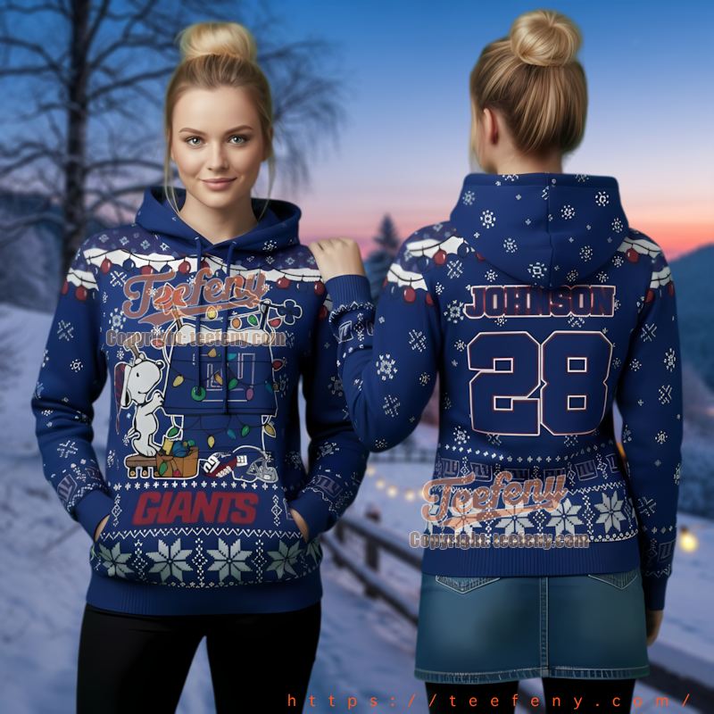 New York Giants Peanuts Snoopy Ugly Christmas 3D Hoodie Custom Name