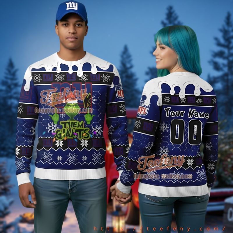 New York Giants Personalized Grinch Sweater Unique Holiday Apparel