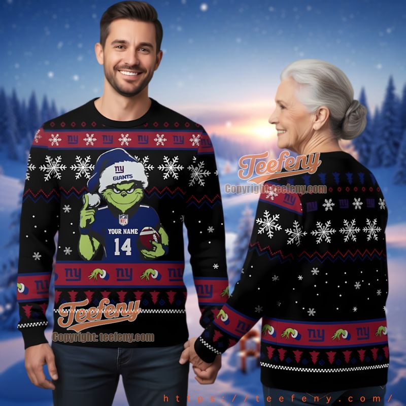 New York Giants Personalized Grinch Ugly Christmas Sweater Men Women