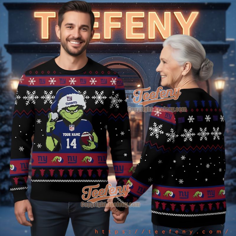 New York Giants Personalized Grinch Ugly Christmas Sweater Men Women New York Giants Personalized Grinch Ugly Christmas Sweater Men Women