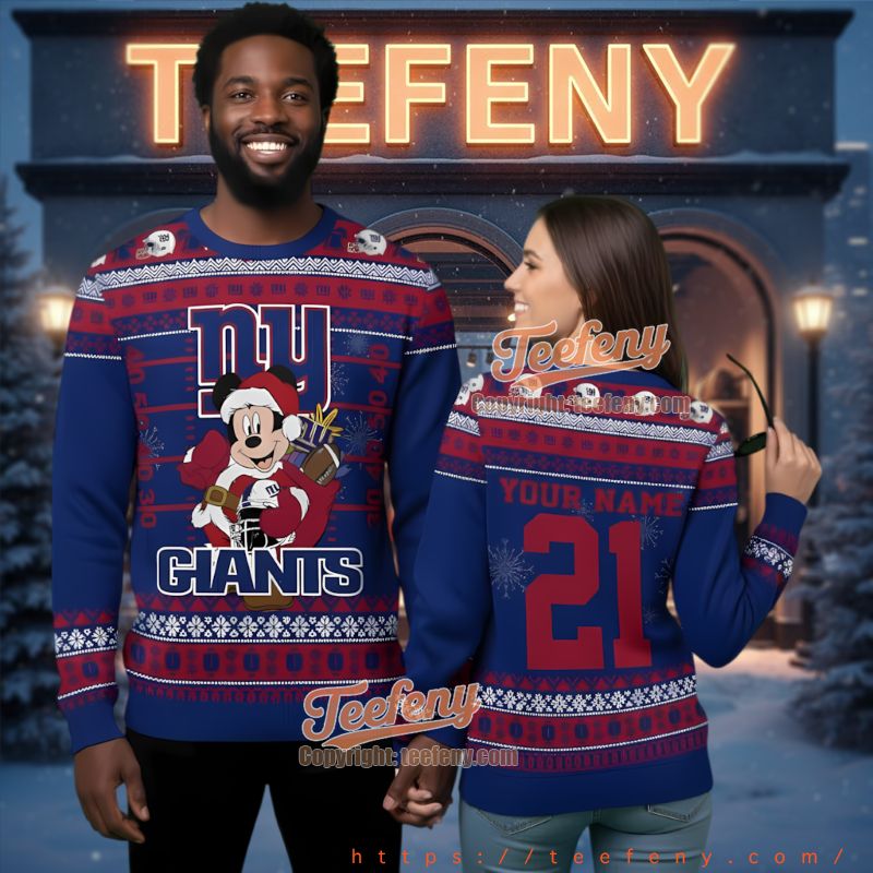 New York Giants Personalized Mickey Mouse Ugly Christmas Sweater New York Giants Personalized Mickey Mouse Ugly Christmas Sweater