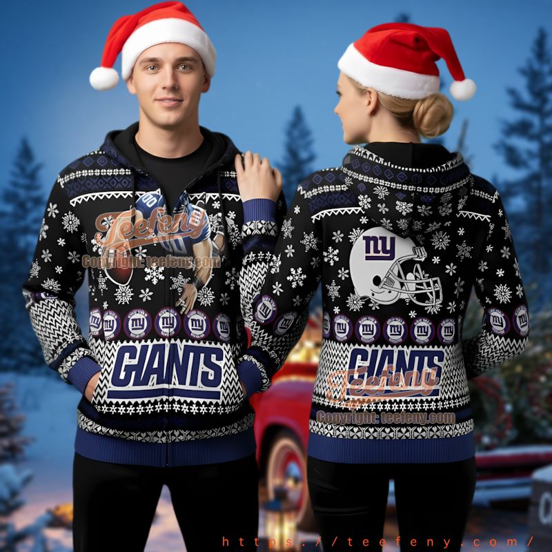 New York Giants Player Catching Football Ugly Christmas 3D Hoodie
