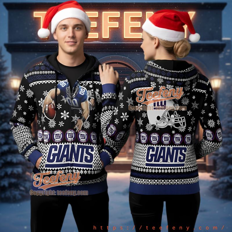 New York Giants Player Catching Football Ugly Christmas 3D Hoodie New York Giants Player Catching Football Ugly Christmas 3D Hoodie