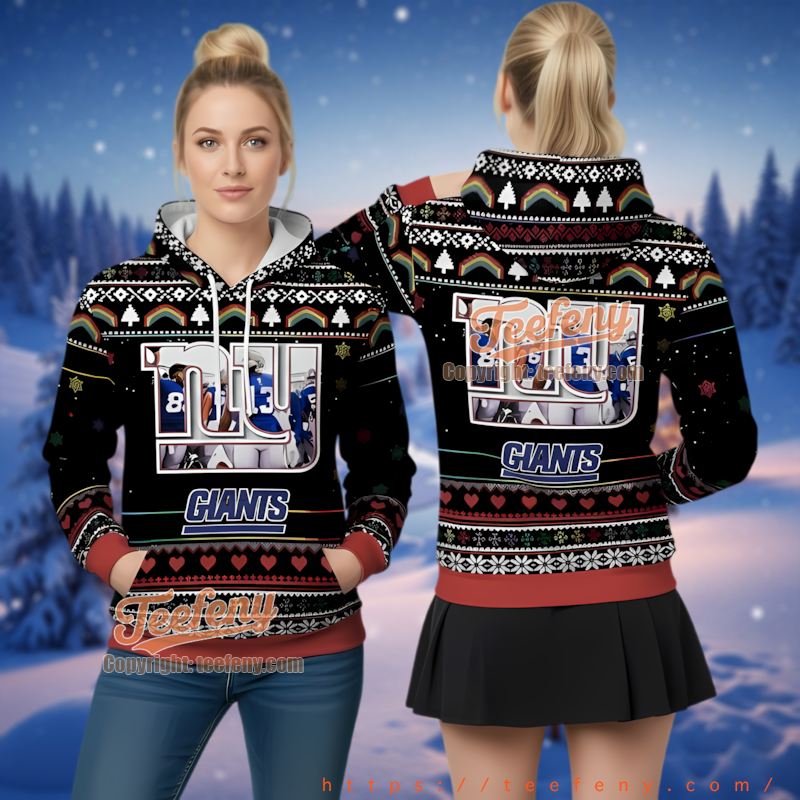 New York Giants Players Number 8 13 Ugly Christmas 3D Hoodie