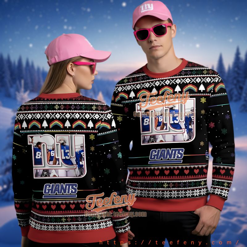 New York Giants Rainbow Border Ugly Christmas Sweater
