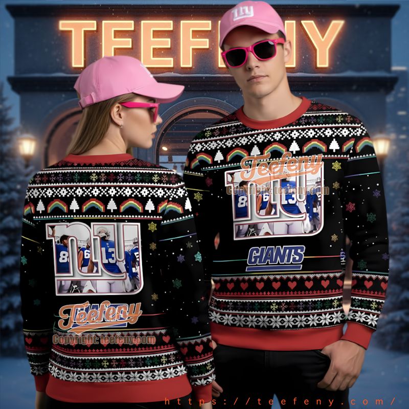 New York Giants Rainbow Border Ugly Christmas Sweater New York Giants Rainbow Border Ugly Christmas Sweater