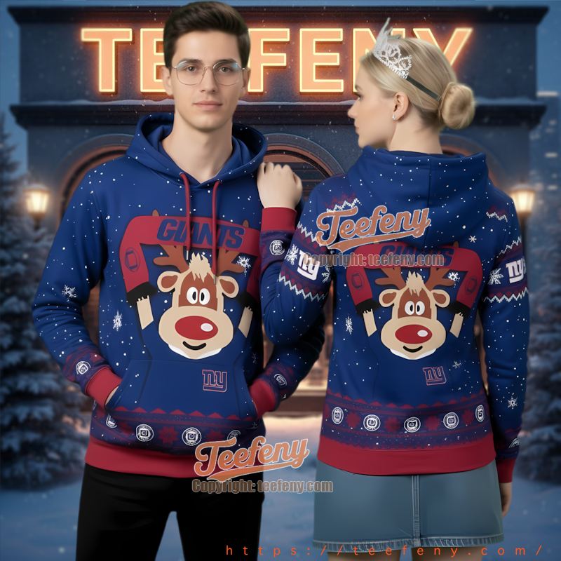 New York Giants Red Nose Reindeer Ugly Christmas 3D Hoodie New York Giants Red Nose Reindeer Ugly Christmas 3D Hoodie