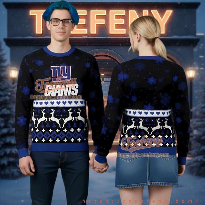 New York Giants Reindeer Pattern Ugly Christmas Sweater Fan New York Giants Reindeer Pattern Ugly Christmas Sweater Fan