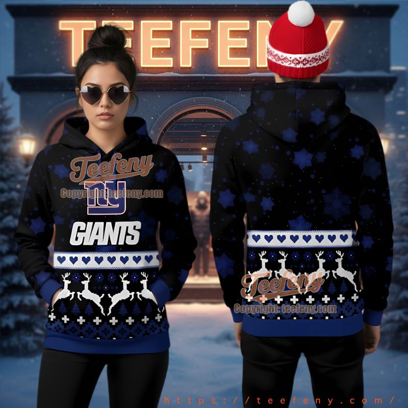 New York Giants Reindeer Ugly Christmas 3D Hoodie New York Giants Reindeer Ugly Christmas 3D Hoodie