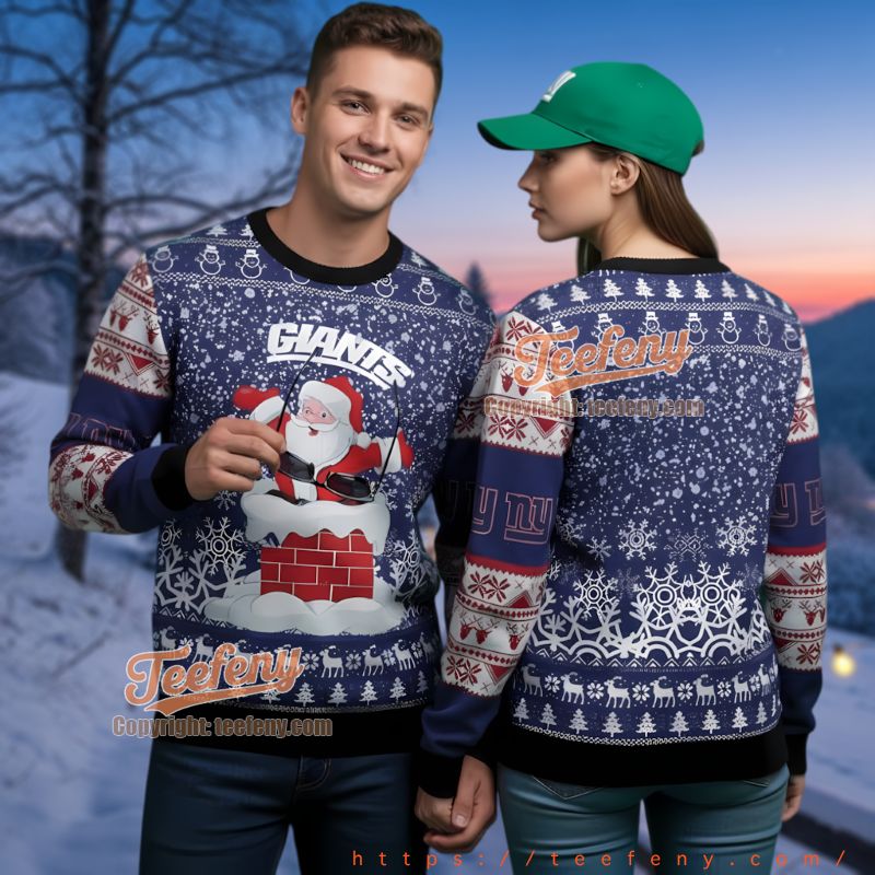 New York Giants Santa Chimney Ugly Christmas Sweater Funny