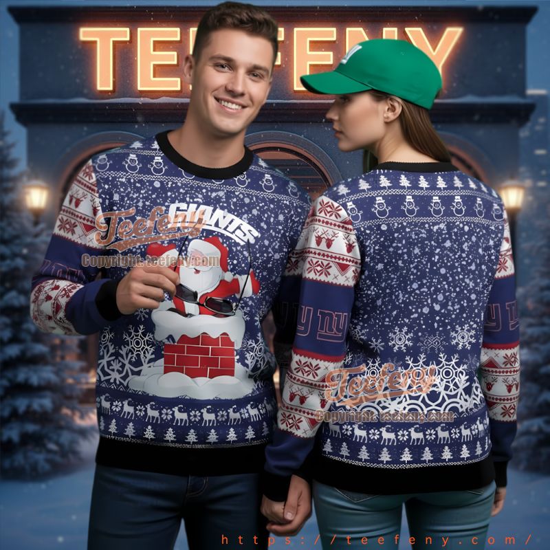 New York Giants Santa Chimney Ugly Christmas Sweater Funny New York Giants Santa Chimney Ugly Christmas Sweater Funny