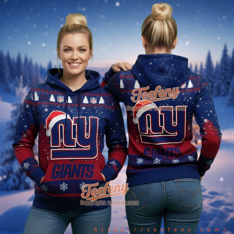 New York Giants Santa Hat Logo Ugly Christmas 3D Hoodie