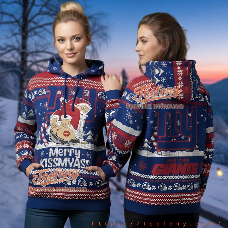 New York Giants Santa Kiss My Ass Ugly Christmas 3D Hoodie Funny