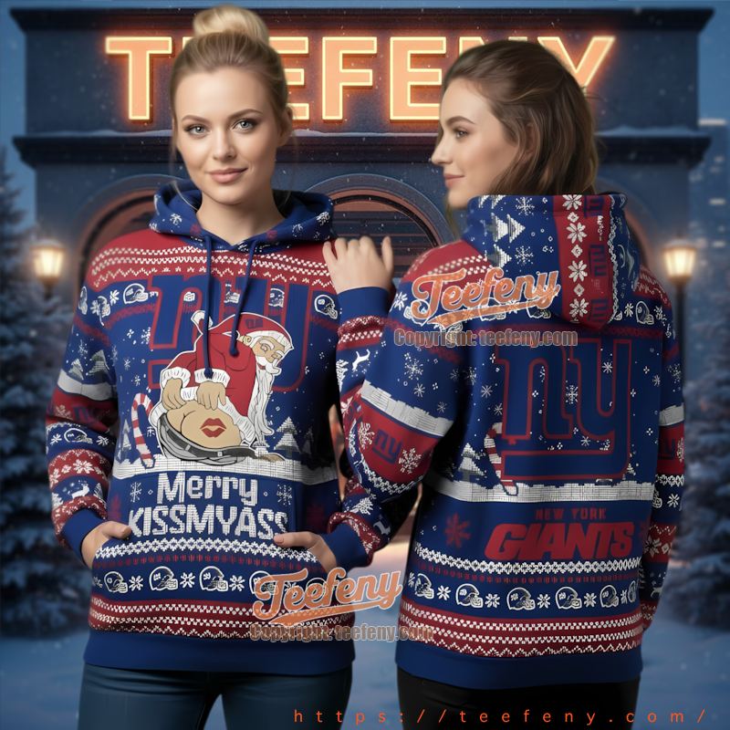 New York Giants Santa Kiss My Ass Ugly Christmas 3D Hoodie Funny New York Giants Santa Kiss My Ass Ugly Christmas 3D Hoodie Funny