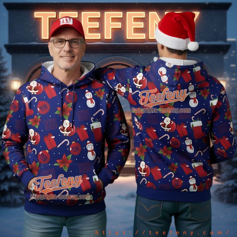New York Giants Santa Snowman Pattern Ugly Christmas 3D Hoodie New York Giants Santa Snowman Pattern Ugly Christmas 3D Hoodie