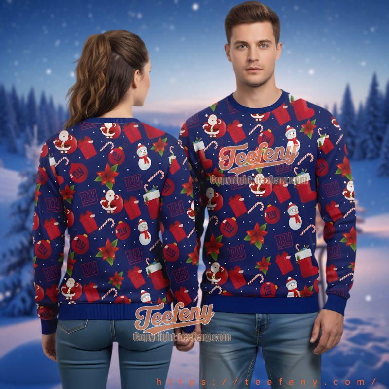 New York Giants Santa Snowman Pattern Ugly Christmas Sweater