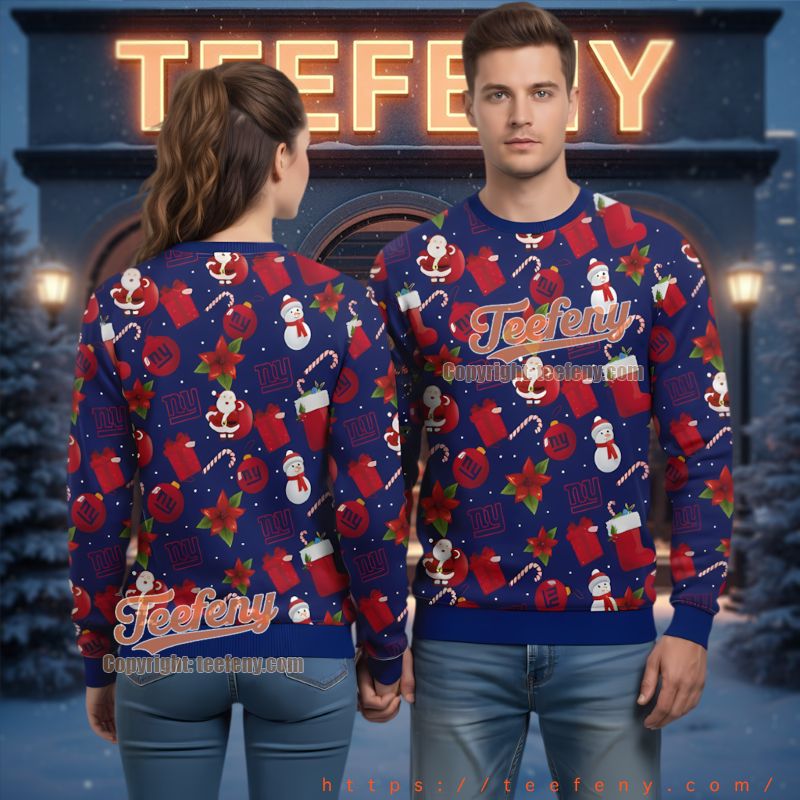 New York Giants Santa Snowman Pattern Ugly Christmas Sweater New York Giants Santa Snowman Pattern Ugly Christmas Sweater