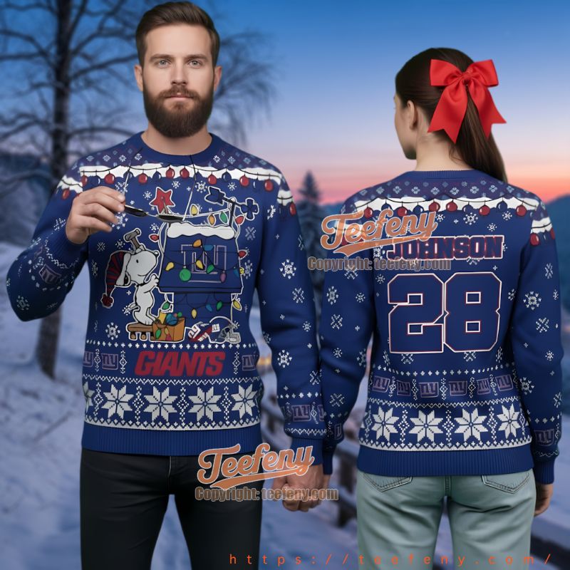 New York Giants Snoopy Christmas Lights Ugly Sweater