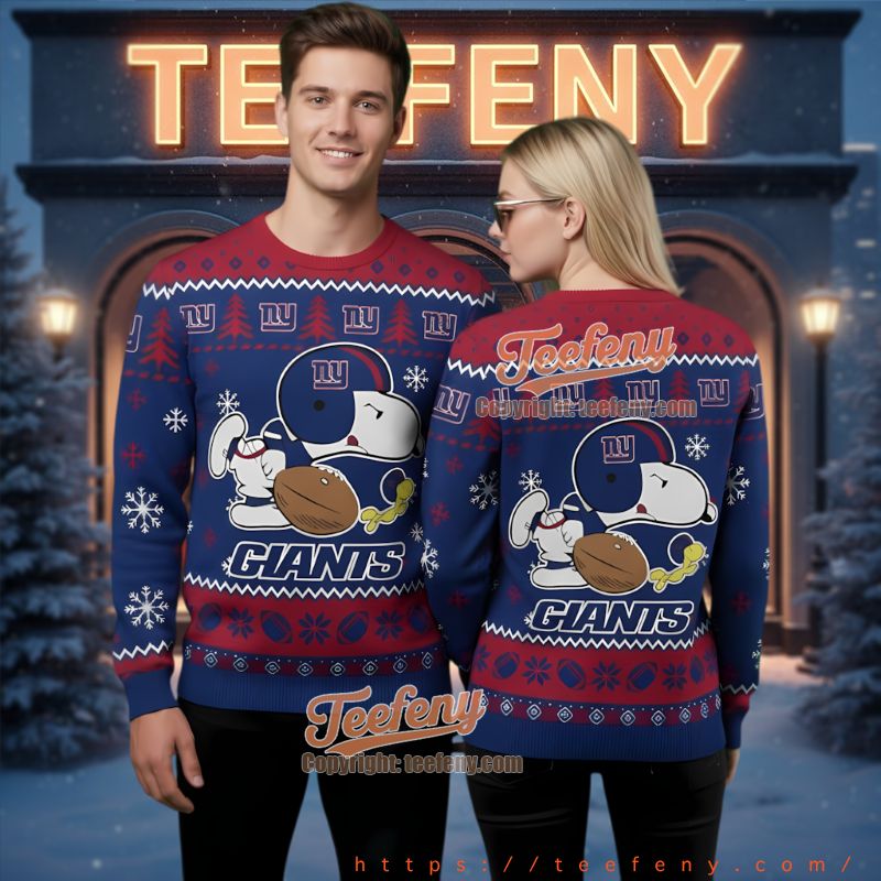 New York Giants Snoopy Football Ugly Christmas Sweater New York Giants Snoopy Football Ugly Christmas Sweater