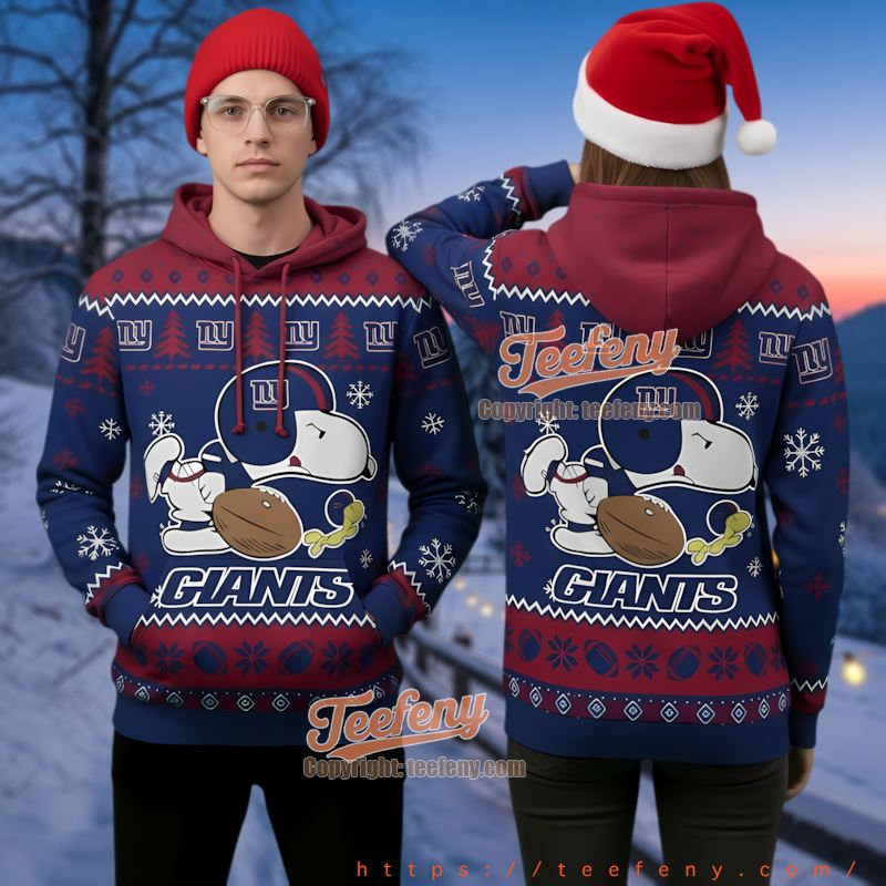 New York Giants Snoopy Woodstock Ugly Christmas 3D Hoodie