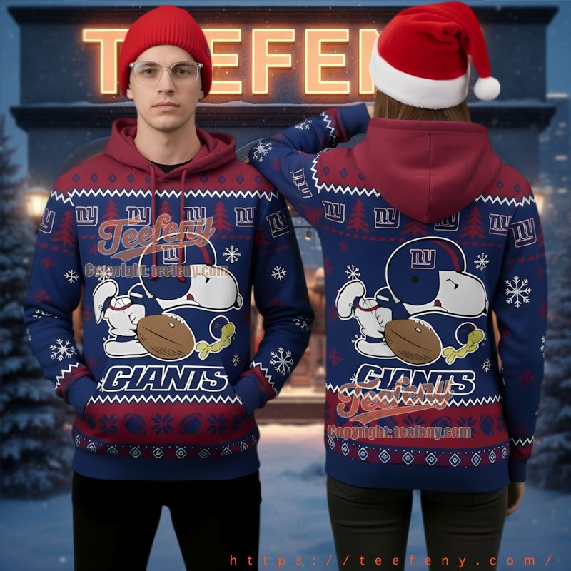 New York Giants Snoopy Woodstock Ugly Christmas 3D Hoodie New York Giants Snoopy Woodstock Ugly Christmas 3D Hoodie