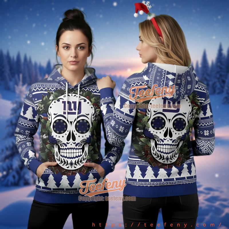 New York Giants Sugar Skull Ugly Christmas 3D Hoodie Festive Fan Gear