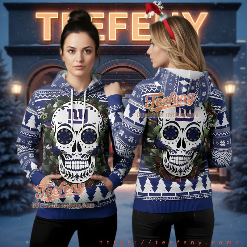 New York Giants Sugar Skull Ugly Christmas 3D Hoodie Festive Fan Gear New York Giants Sugar Skull Ugly Christmas 3D Hoodie Festive Fan Gear