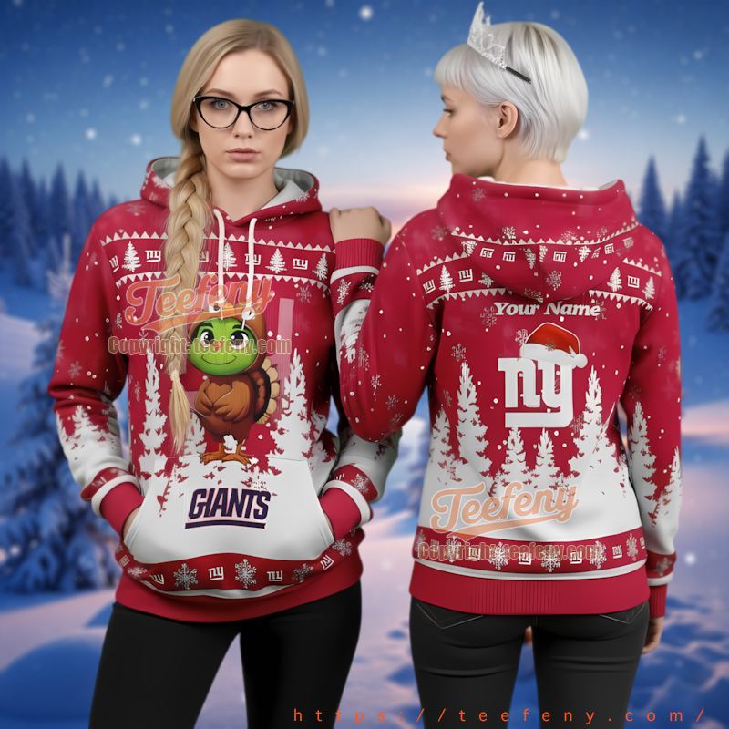 New York Giants Turkey Mascot Ugly Christmas 3D Hoodie