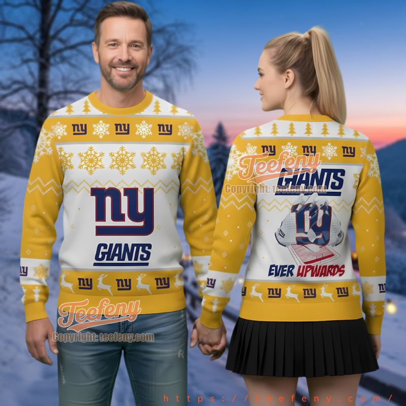 New York Giants Ugly Christmas Party Sweater Yellow Snowflake