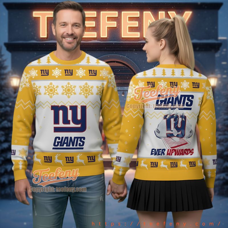 New York Giants Ugly Christmas Party Sweater Yellow Snowflake New York Giants Ugly Christmas Party Sweater Yellow Snowflake