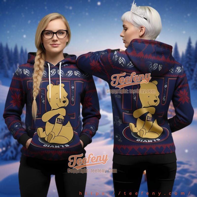 New York Giants Winnie The Pooh Ugly Christmas 3D Hoodie Disney Fan