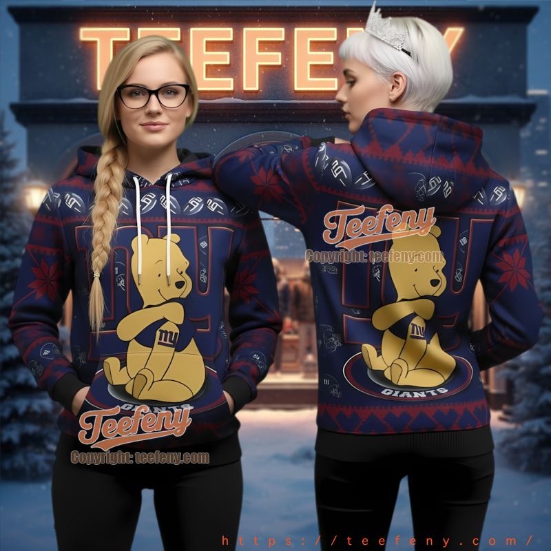 New York Giants Winnie The Pooh Ugly Christmas 3D Hoodie Disney Fan New York Giants Winnie The Pooh Ugly Christmas 3D Hoodie Disney Fan
