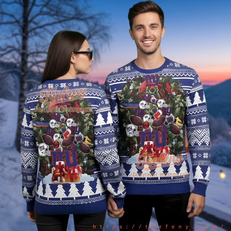 New York Giants Wreath Christmas Ugly Sweater Fan