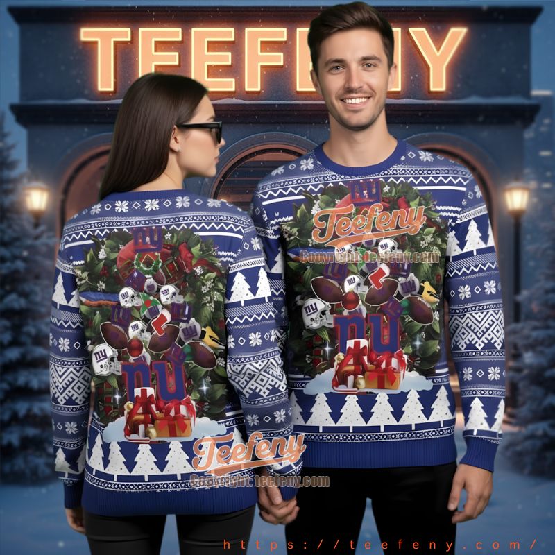 New York Giants Wreath Christmas Ugly Sweater Fan New York Giants Wreath Christmas Ugly Sweater Fan