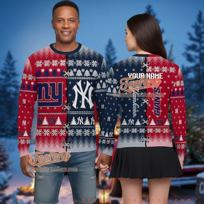 New York Giants Yankees Personalized Ugly Christmas Sweater