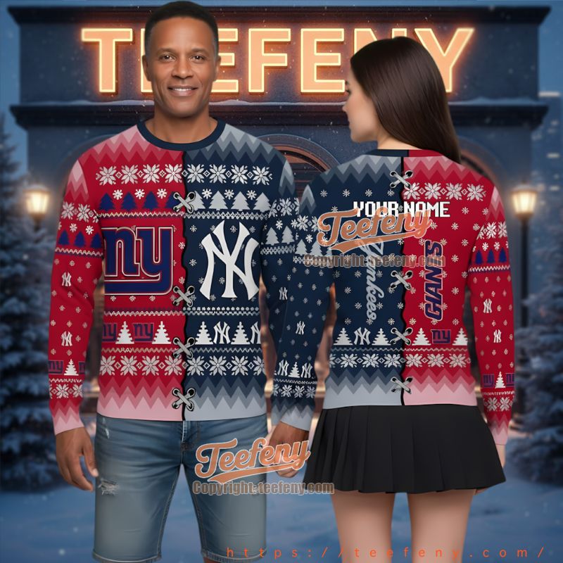 New York Giants Yankees Personalized Ugly Christmas Sweater New York Giants Yankees Personalized Ugly Christmas Sweater
