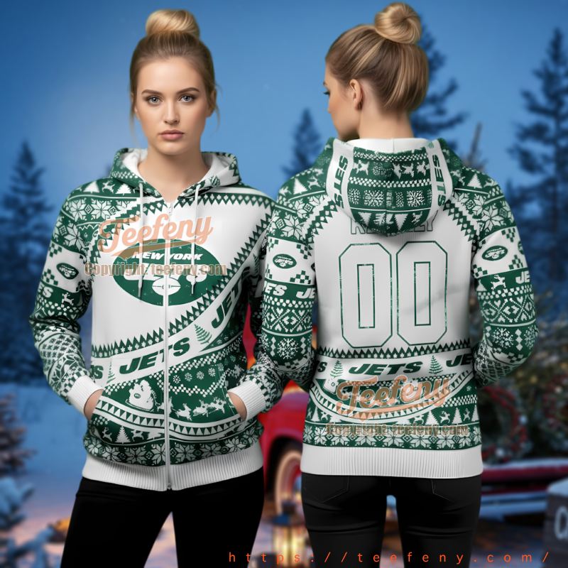 New York Jets Custom Name Grinch Funny Ugly Christmas 3D Zip Up