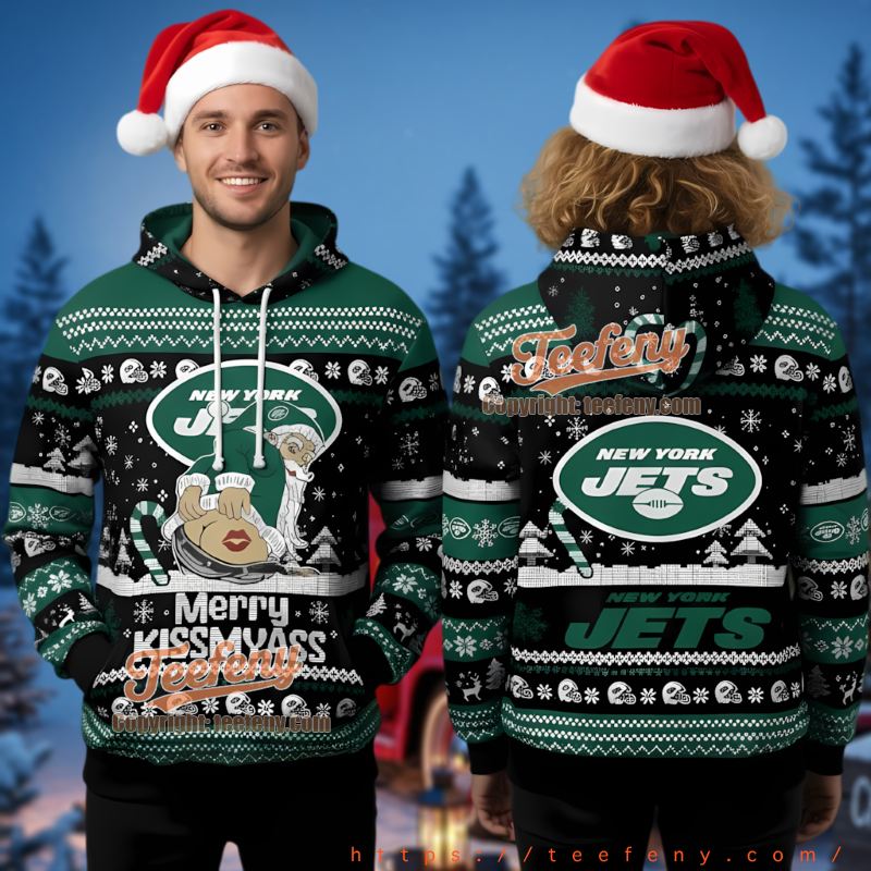 New York Jets Funny Santa Kissmyass Ugly Christmas 3D Hoodie Men