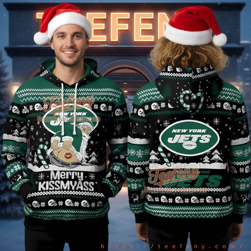 New York Jets Funny Santa Kissmyass Ugly Christmas 3D Hoodie Men New York Jets Funny Santa Kissmyass Ugly Christmas 3D Hoodie Men