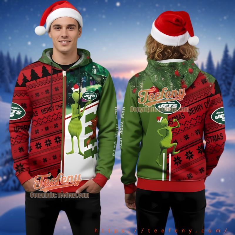New York Jets Grinch Max Dog Ugly Christmas 3D Hoodie Holiday Gear