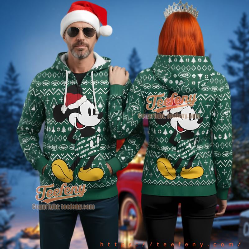 New York Jets Mickey Mouse Ugly Christmas 3D Hoodie Disney