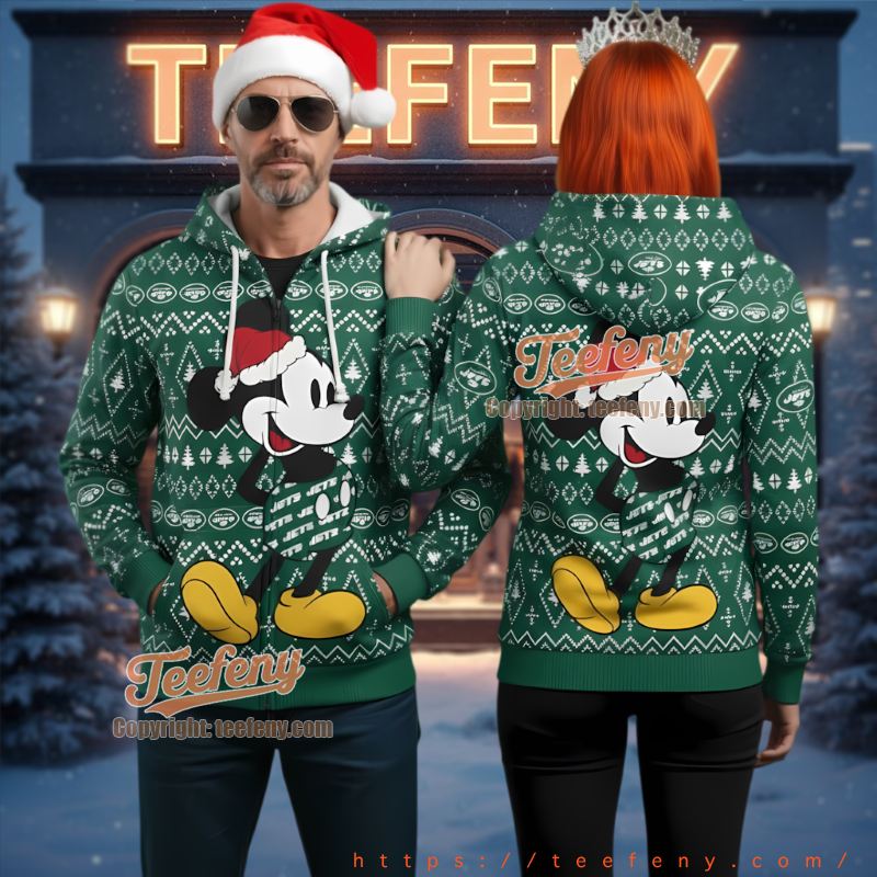 New York Jets Mickey Mouse Ugly Christmas 3D Hoodie Disney New York Jets Mickey Mouse Ugly Christmas 3D Hoodie Disney