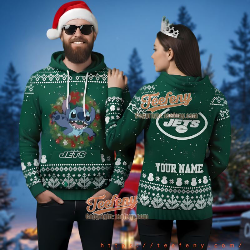 New York Jets Personalized Stitch Ugly Christmas 3D Hoodie
