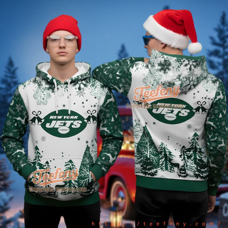 New York Jets Reindeer Snowflake Ugly Christmas 3D Hoodie Men Gift