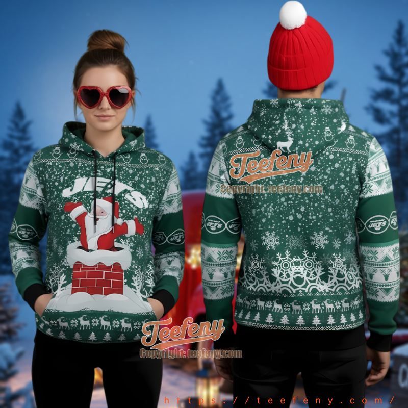 New York Jets Santa Claus Chimney Ugly Christmas 3D Hoodie