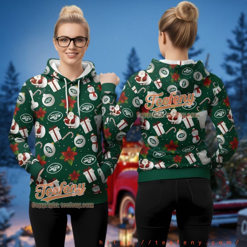 New York Jets Santa Snowman Ugly Christmas 3D Hoodie Holiday Pattern