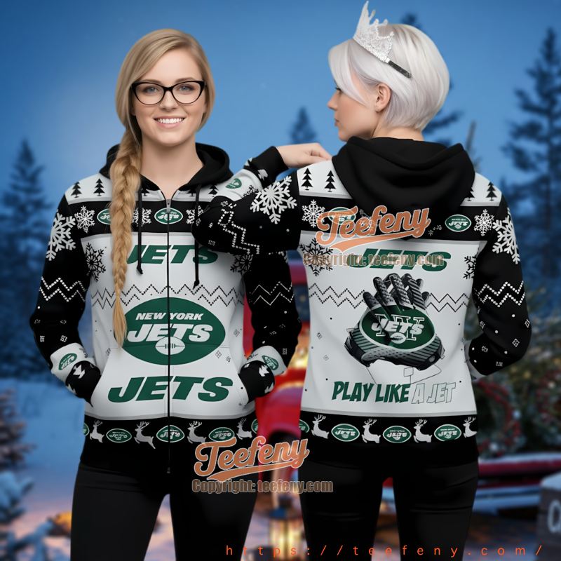 New York Jets Slogan Logo Ugly Christmas 3D Hoodie Fan Gear