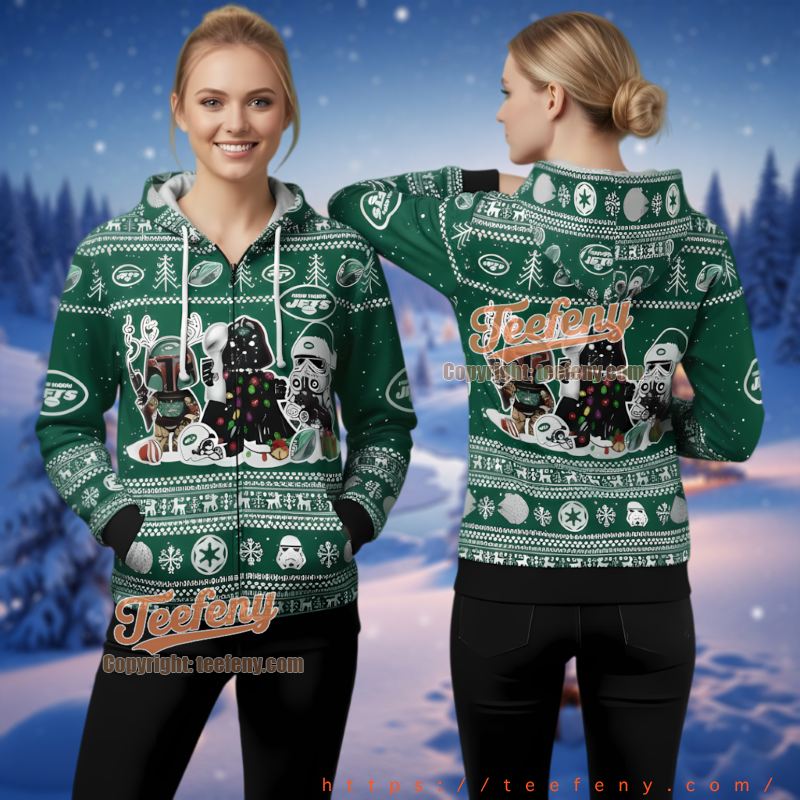 New York Jets Star Wars Darth Vader Boba Fett Ugly Christmas 3D Hoodie